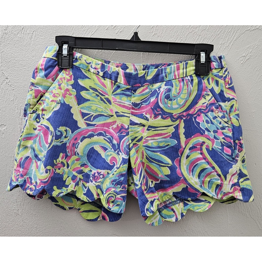 Lilly Pulitzer Magnolia Tropical Floral Shorts Scallop Hem Pink Women's Size‎ 00